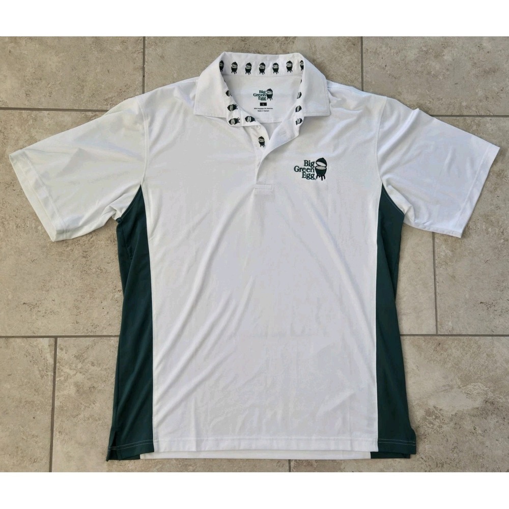 Big Green Egg Polo Shirt Mens Large White Green New Grilling Dad